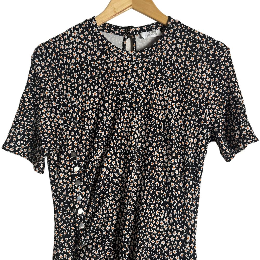 Paco Rabanne Black Floral Jersey Short Sleeve Crewneck Midi Dress Size XXL - Picture 8 of 16